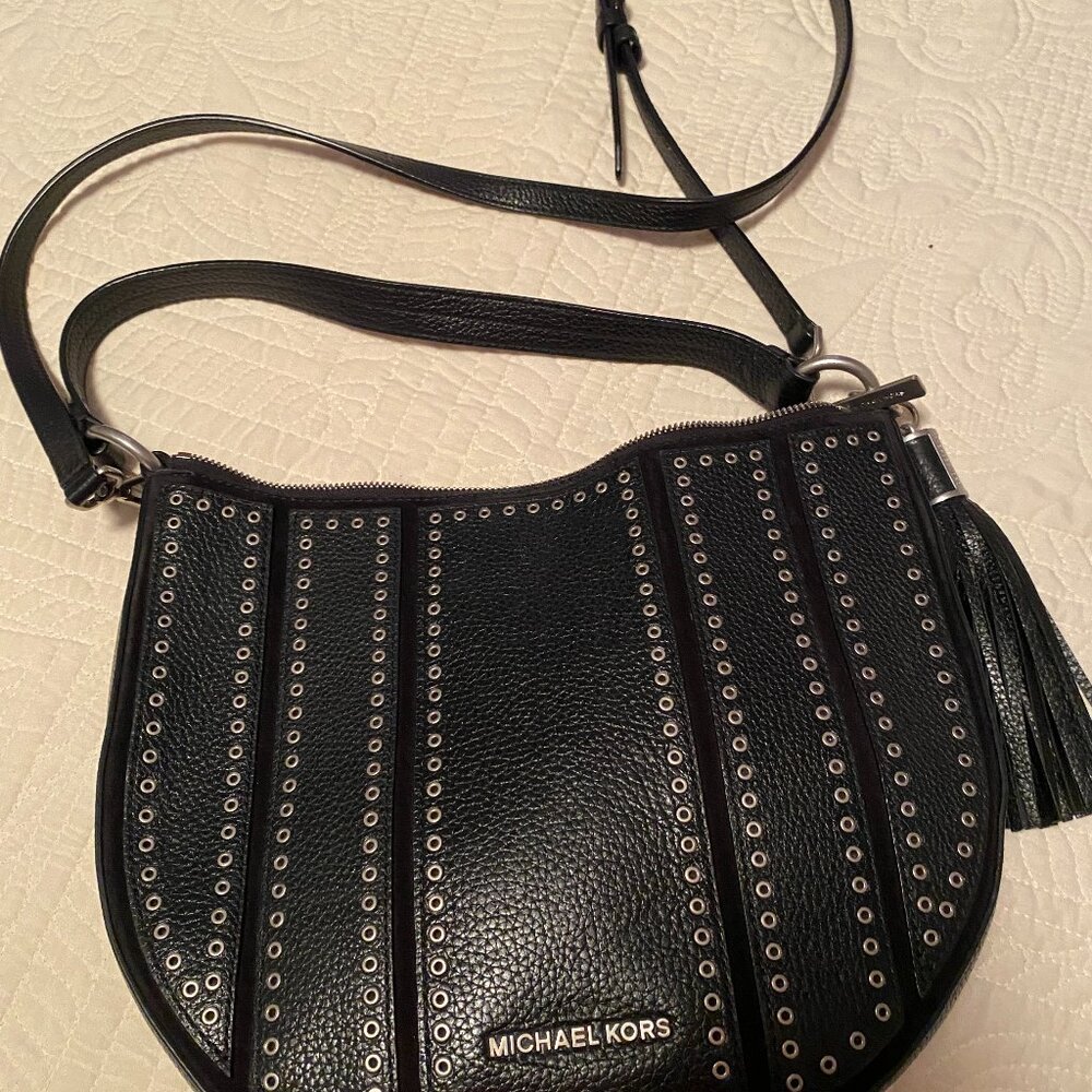 Michael Kors studded leather suede feed bag convertible crossbody